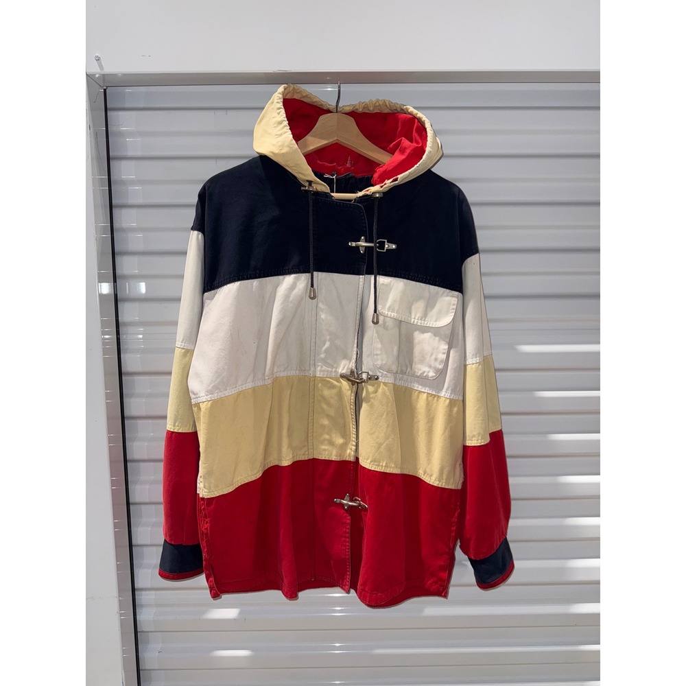 Vintage Express French clasp Country Colorblock Hooded Toggle Jacket XS Navy Red
